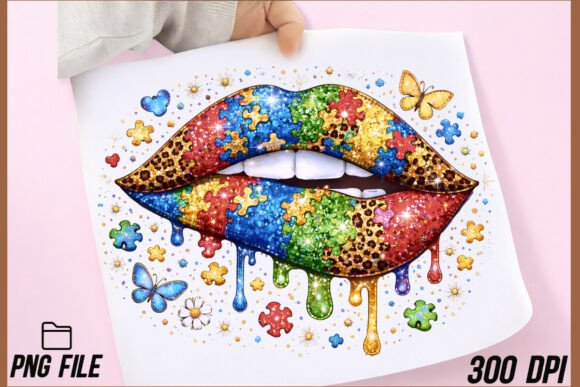 Autism Awareness Glitter Lips PNG: Creative Design Solutions