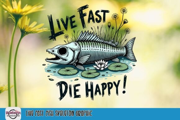 Live Fast Fish Skeleton Graphic: Edgy Art for Bold Projects