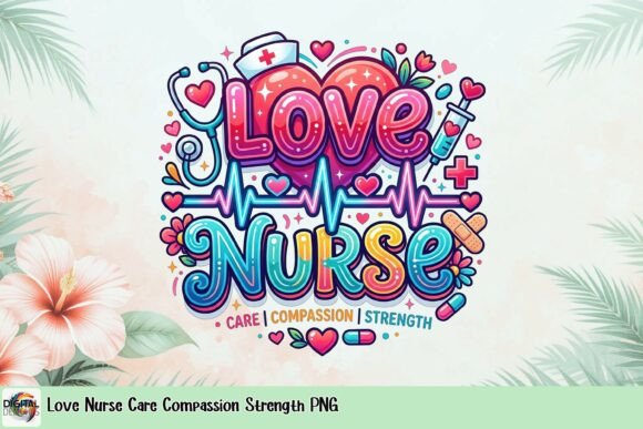 Love Nurse Care Compassion Strength PNG: Design for Healthcare Heroes