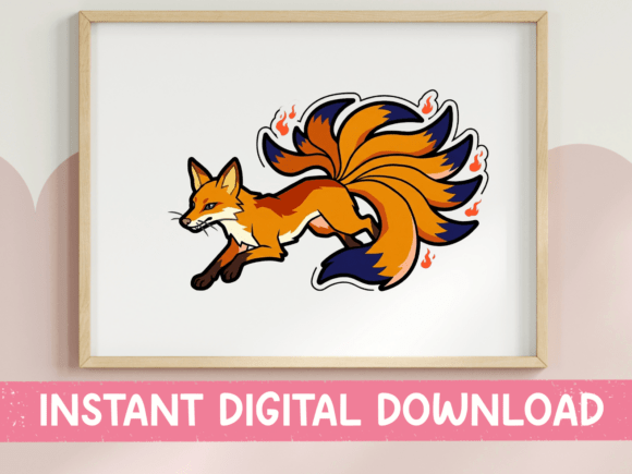 Nine Tails Fox Spirit Sticker Design: A Dynamic Digital Asset