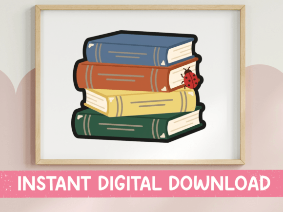 Stack of Books Ladybug Sticker Design: A Cozy Accent
